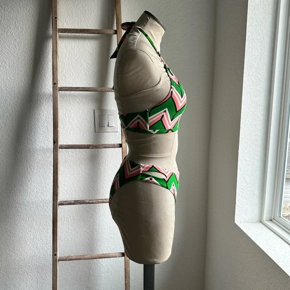 Anthropologie Mermaid 2 Piece Bikini Zig Zag Print sz: Top Small/Bottoms XS - Picture 3 of 13
